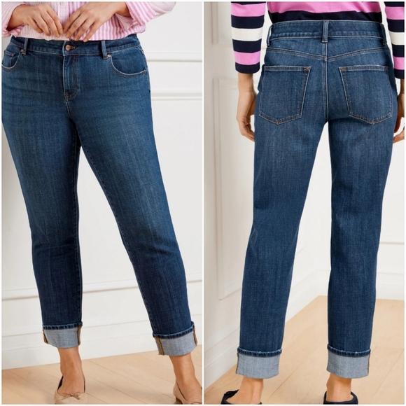 Talbots, Everyday Relaxed Cropped Tapered Leg Blue Jeans, Size 14 Petite 14P - Picture 1 of 10